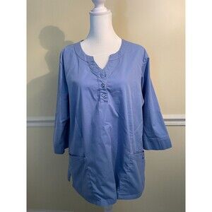 Butter Soft Womens Scrubs Shirt XLarge White 3 Qrt Sleeve Side Pockets Nurse